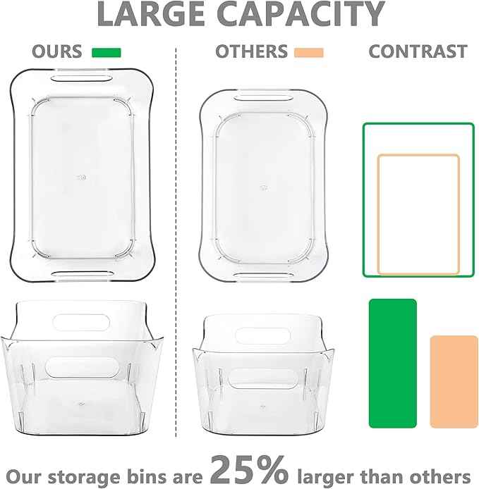 Tiawudi 12 Pack Plastic Storage Bins, Multi-Use Organizer Bins, Pantry Organizer, Clear Storage Containers for Home, Kitchen, Office, Cabinet, Shelf and Fridge Organization