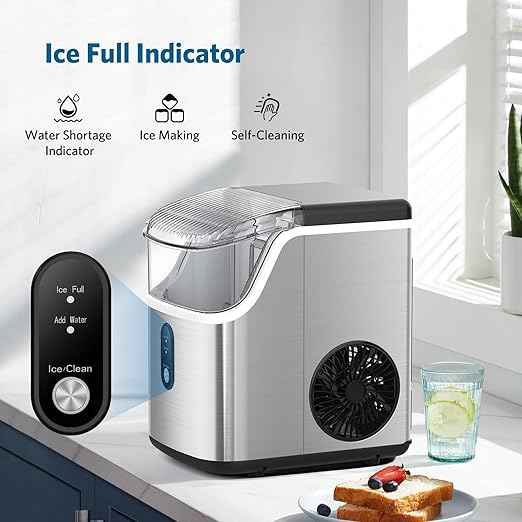 COWSAR Nugget Ice Makers Countertop Soft Chewable Pellet Ice Machine with Auto-Cleaning Function, 34Lbs/24H, Portable Ice Makers for Kitchen, Office, Home,Silver