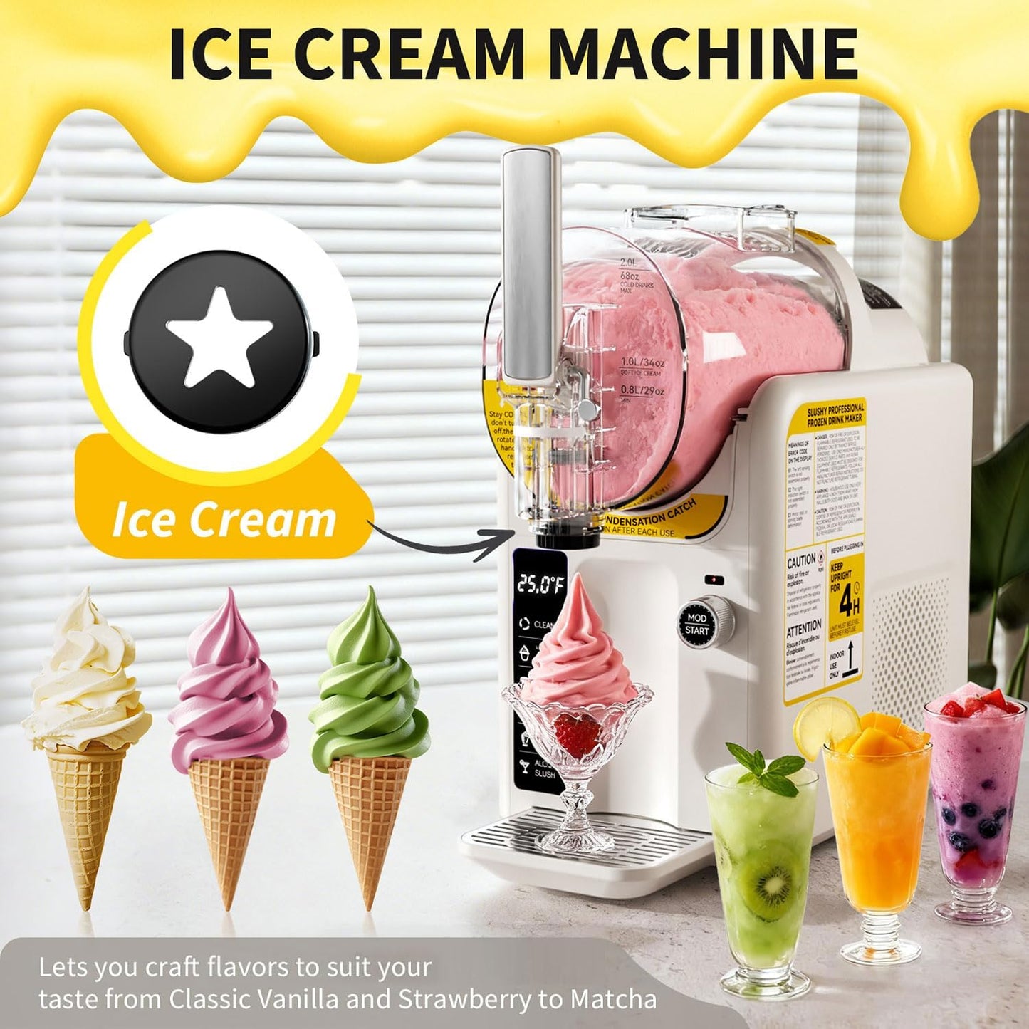 Ice Cream Machine Frozen Drink Maker, Slushie Machine for Home - Slushy Machine Maker No Ice Needed Self Cleaning, 5 Preset for Soft Serve Ice Cream, Slushie, Margarita, Frappés, Milkshake
