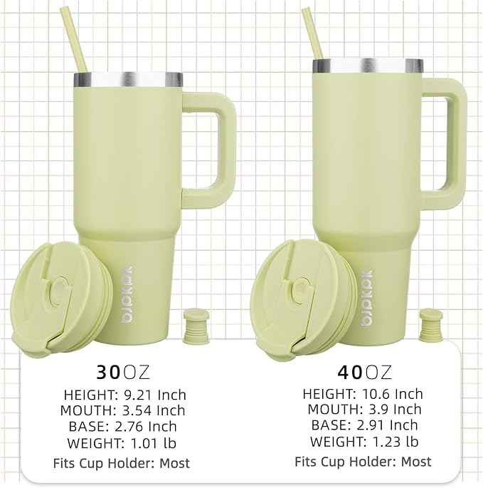 BJPKPK Tumbler With Handle 40 oz Stainless Steel Insulated Tumbler With Lid And Straw For Water Or Ice Coffee,Macaron Green