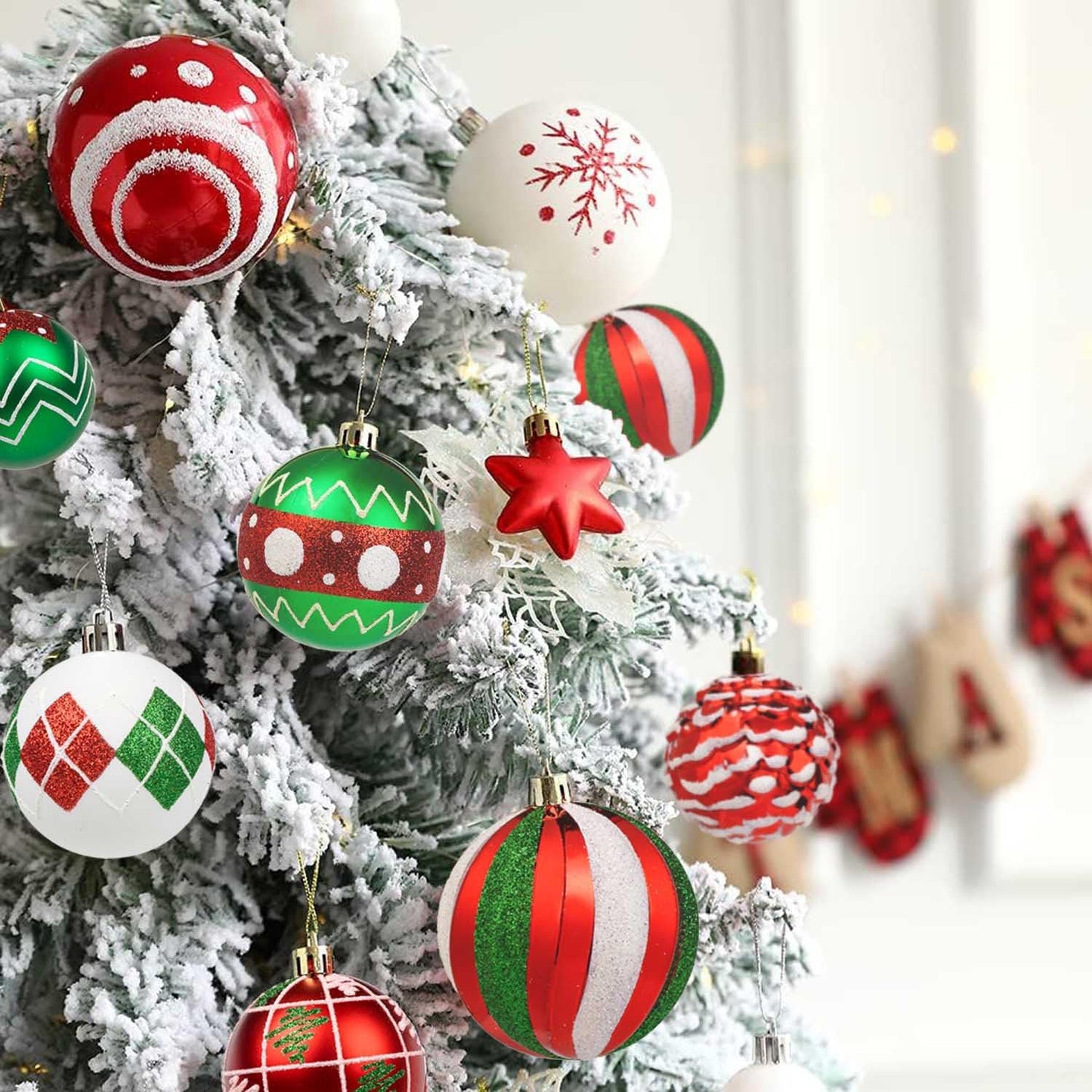 Christmas Tree Ball Ornaments 20ct Set, 2.36 Inch Red Green White Classic Christmas Decorations, Shatterproof Hanging Ornaments for Xmas Holiday Decoration (Red&Green&White)