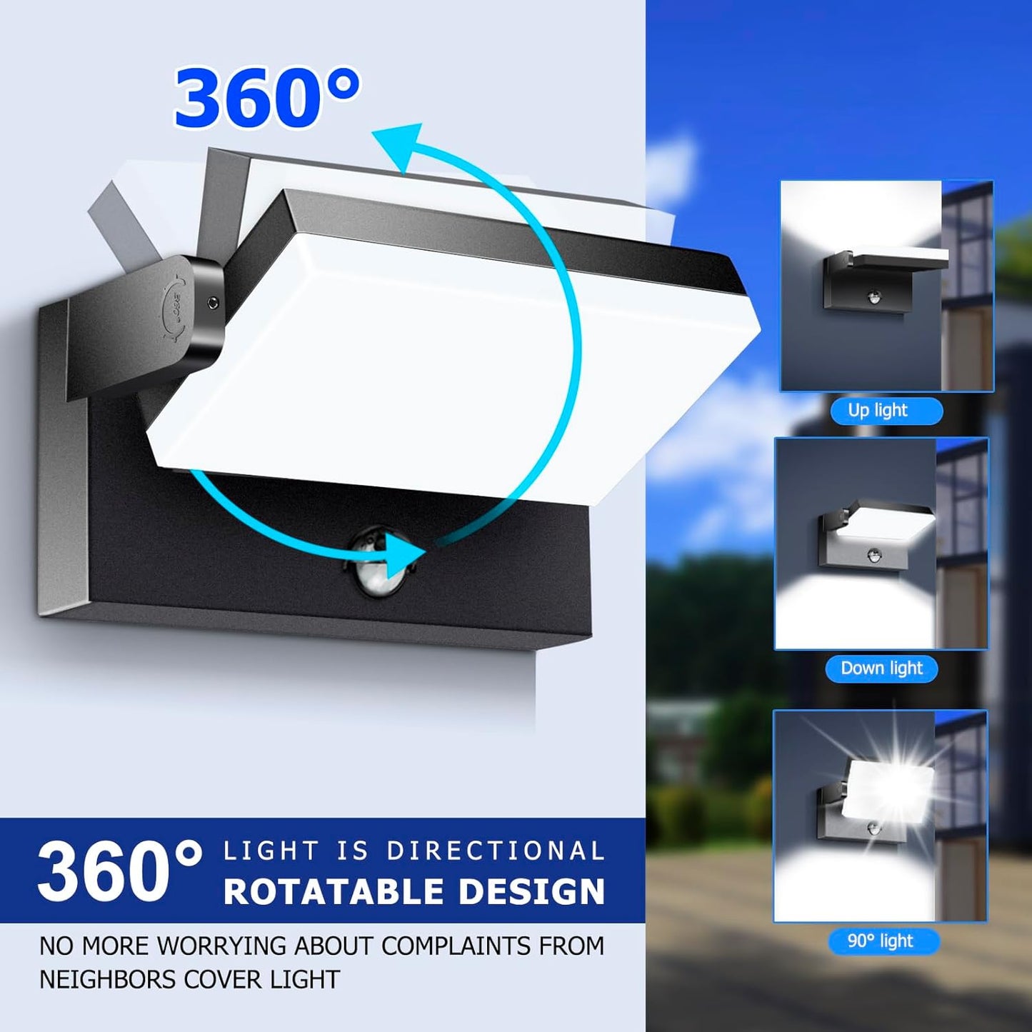 40W LED Wall Pack Lights Outdoor Motion Sensor,360 °Rotation 5000K 6000K 4000K Selectable Exterior Flood Lighting Fixture Sconce for Porch Garage Patio