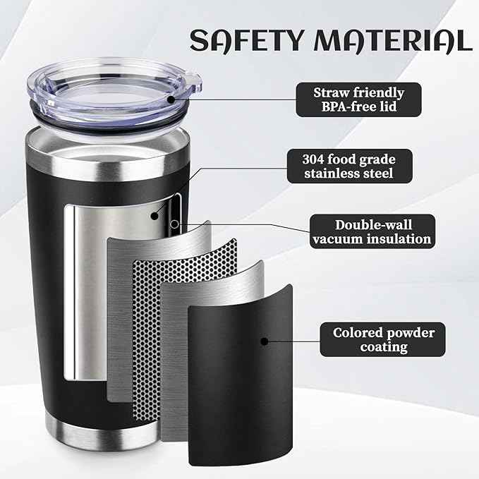 StarSpeed 20oz Tumbler Bulk with Lid, Stainless Steel Insulated Tumblers Double Wall Vacuum Insulated Travel Mug, Powder Coated Coffee Cups for Hot and Cold Drinks(Black,8)