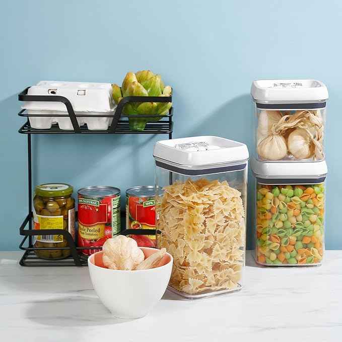 Felli Flip Tite Acrylic Food Storage Container with Lid 6” XL Air Tight Ring Seal Flip Lock, Plastic Kitchen Baking Canister for 5 lb Flour Sugar Rice Protein Powder Pantry Organizer (Nest-L White)