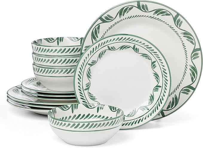 Oneida Dinnerware Set, Solear Green 12-Piece Set, Service For 4, Stoneware Material, Dishwasher Safe & Microwave Safe, Home, Kitchen And Dining, Dinner Plates And Bowls Sets (Green, 12 Pieces)
