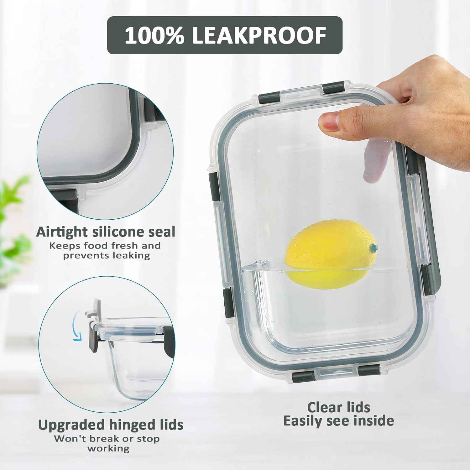 M MCIRCO 67.4oz(8.3 cup), 33.8oz(4.2 cup)& 18.6oz(2.1 cup) Extra Large Glass Food Storage Containers Set with Lids, 6 Pack Airtight Glass Storage Container for Microwave,Oven,Freezer Dishwasher