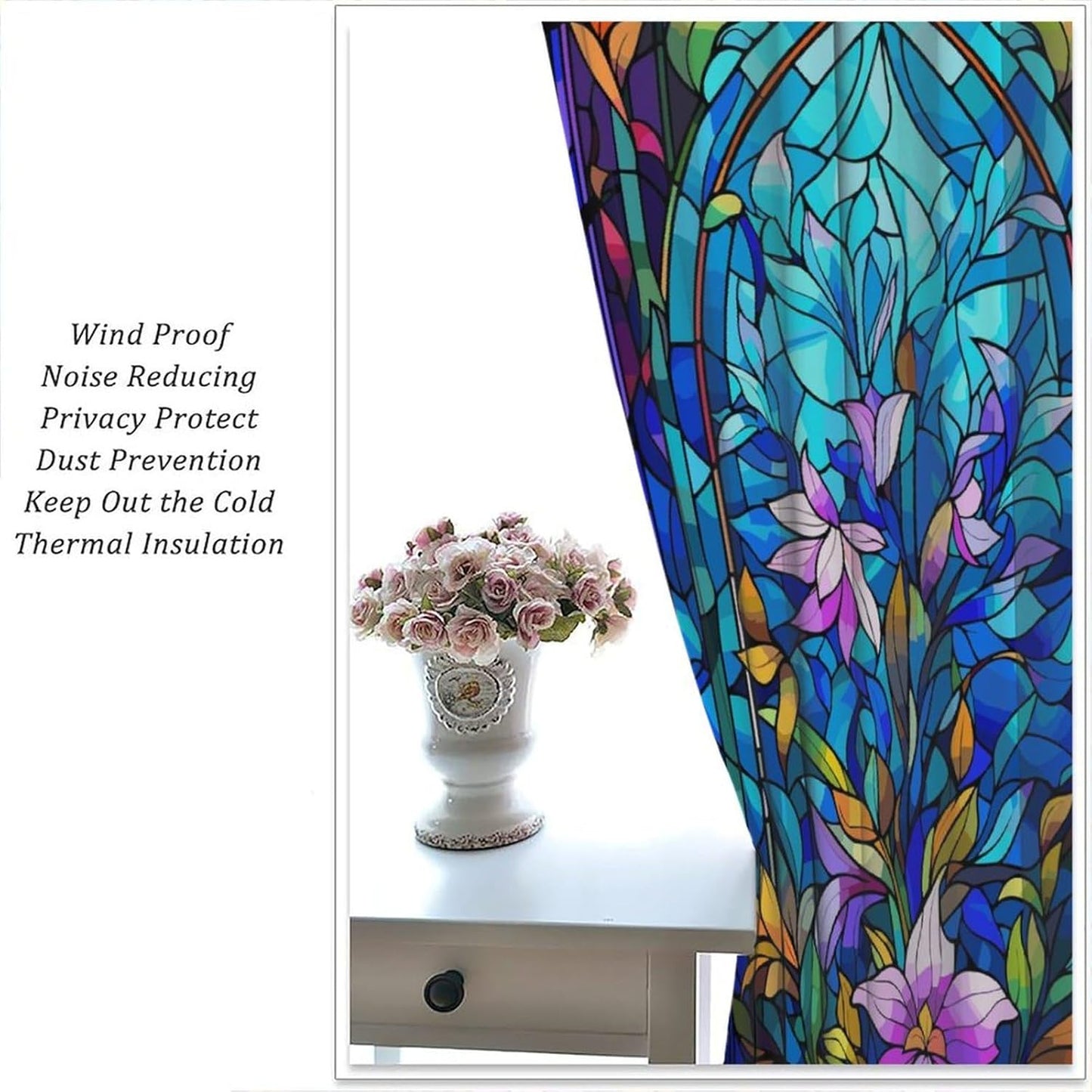 Stained Glass Curtains,Abstract Colorful Floral Geometric Art Home Decor Drapes for Bedroom Living Room Kitchen Window Treatment 2 Panels Set Total Size 52" W X 84" L Inch