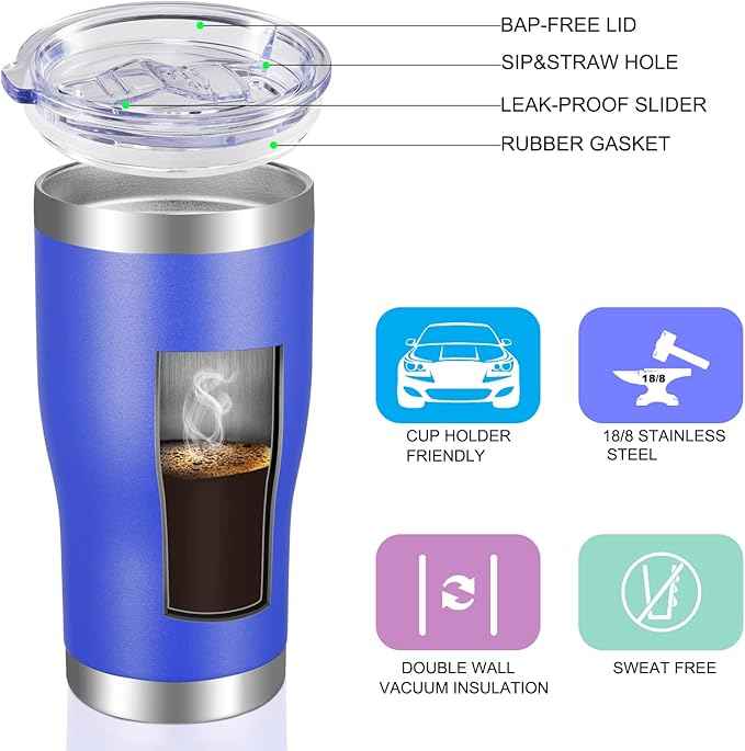 VEGOND 20oz Tumbler Stainless Steel Tumbler Cup with Lid And Straw Vacuum Insulated Double Wall Travel Coffee Mug(Blue 12 Pack)