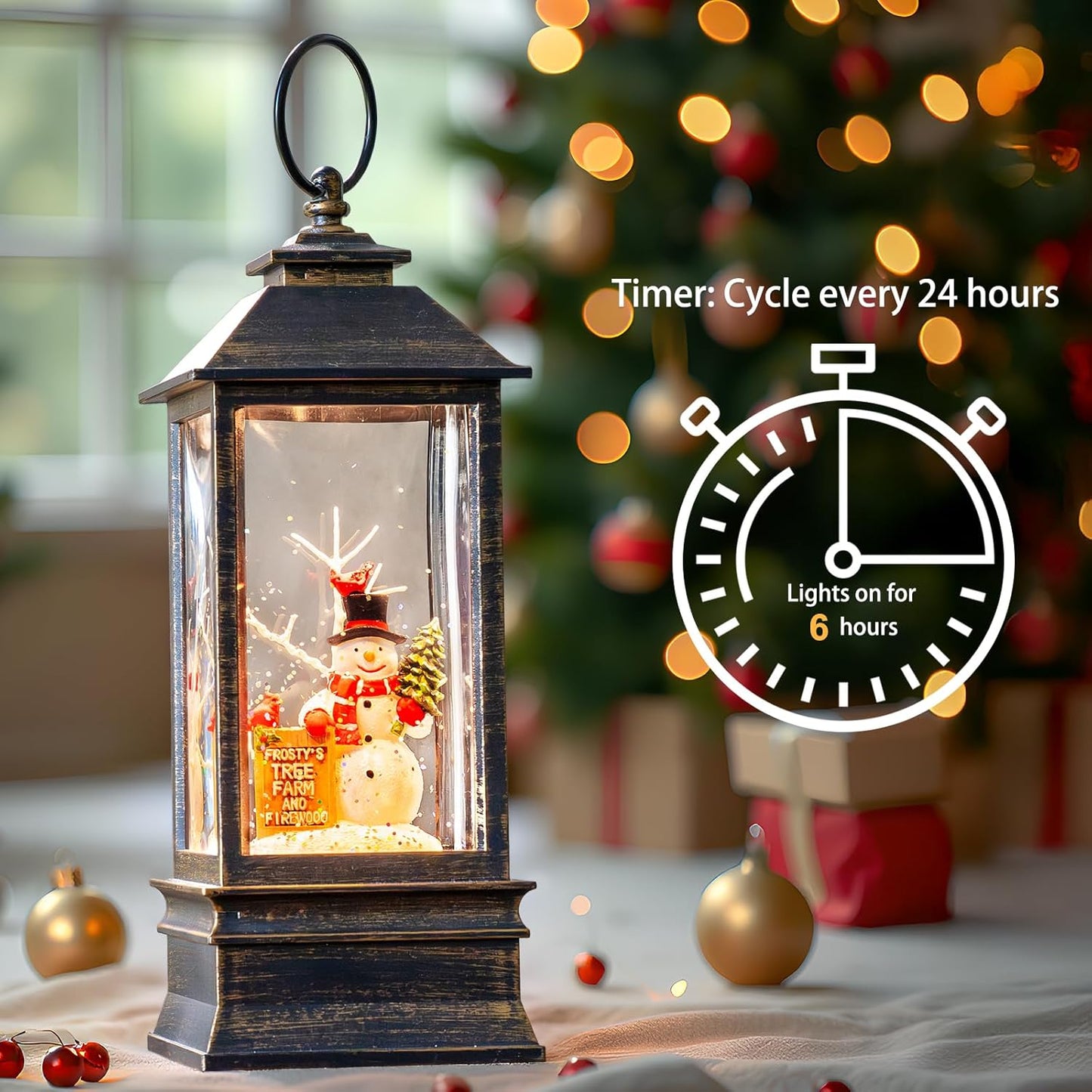 Christmas Snow Globe Lantern Water Glittering Snowman Christmas Tree Crown with Music, USB Lined Operated Lighted Lantern for Christmas Festival Decoration Gifts