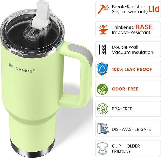 For Travel & Gym – Never Drink from a Moldy Lid Again: 40oz Hygienic Tumbler, 100% Leakproof Lid & Removable Foldable Spout. Reinforced Base, Fits Cup Holders - Key Lime