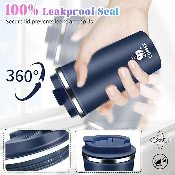 17oz Insulated Travel Coffee Mug with Flip Lid – Leakproof Stainless Steel Insulated Coffee Tumblers, Reusable Coffee Cup for Hot & Cold Drinks, Perfect for Camping & On-the-Go