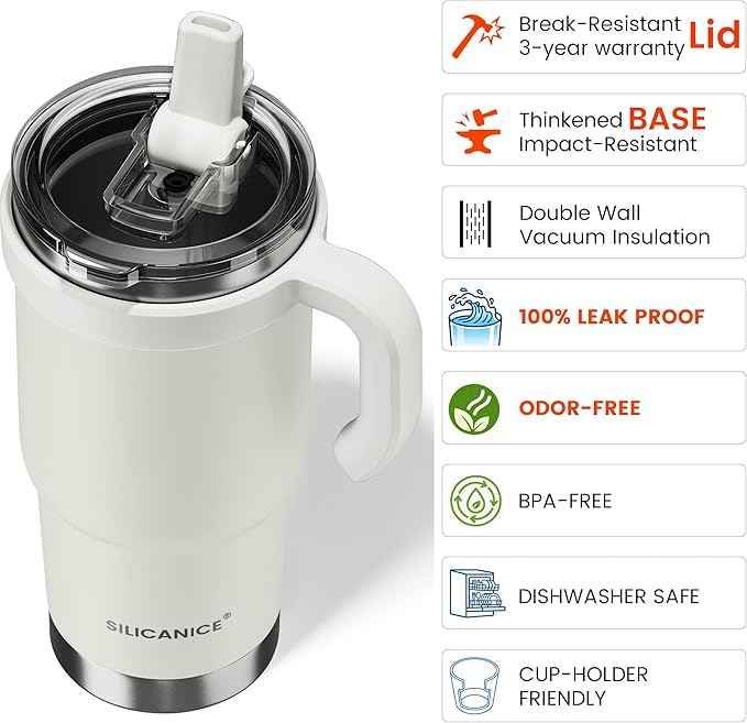 For Iced Coffee & Smoothies – Never Drink from a Moldy Lid Again: 24oz Hygienic Tumbler, 100% Leakproof Lid & Removable Foldable Spout. Reinforced Base, Fits Cup Holders-Cream