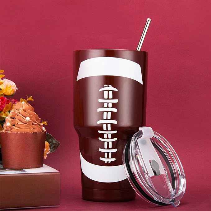 Joyclub 30oz Tumbler Stainless Steel Double Wall Vacuum Insulated Tumbler Cup Travel Mug with Lid, Straw and Cleaning Brush for Cold and Hot Drinks (Football)