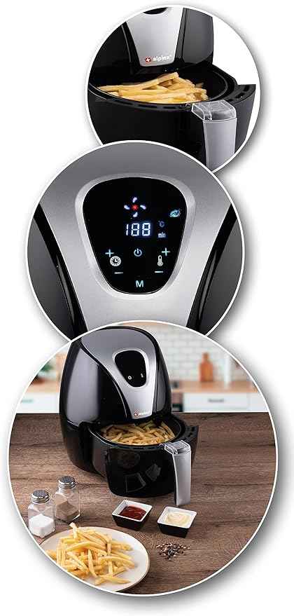 alpina Hot air fryer, fryer, roasting, frying, grilling, roasting and frying, up to 80% less fat, 2-4 people, 2.4 liters, black