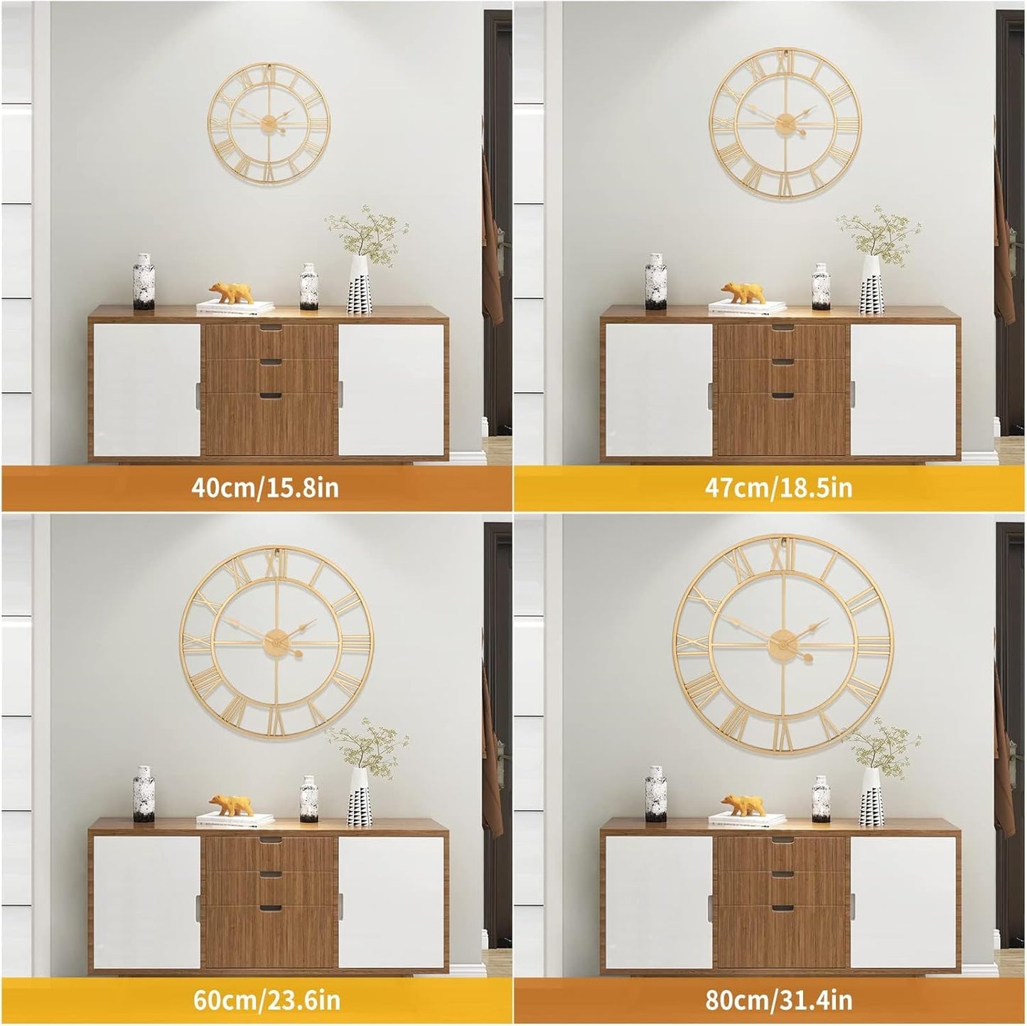 1st owned Large Wall Clock for Living Room Decor Silent Non-Ticking Decorative Wall Clock Roman Numerals Vintage Battery Operated for Kitchen Farmhouse Cafe Office Decor (Gold, 32 Inches)