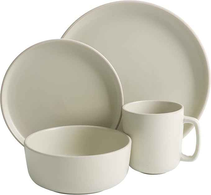 Gibson Home Zuma 16 Piece Round Kitchen Dinnerware Set, Dishes, Plates, Bowls, Mugs, Service for 4, Matte Stoneware, Cream