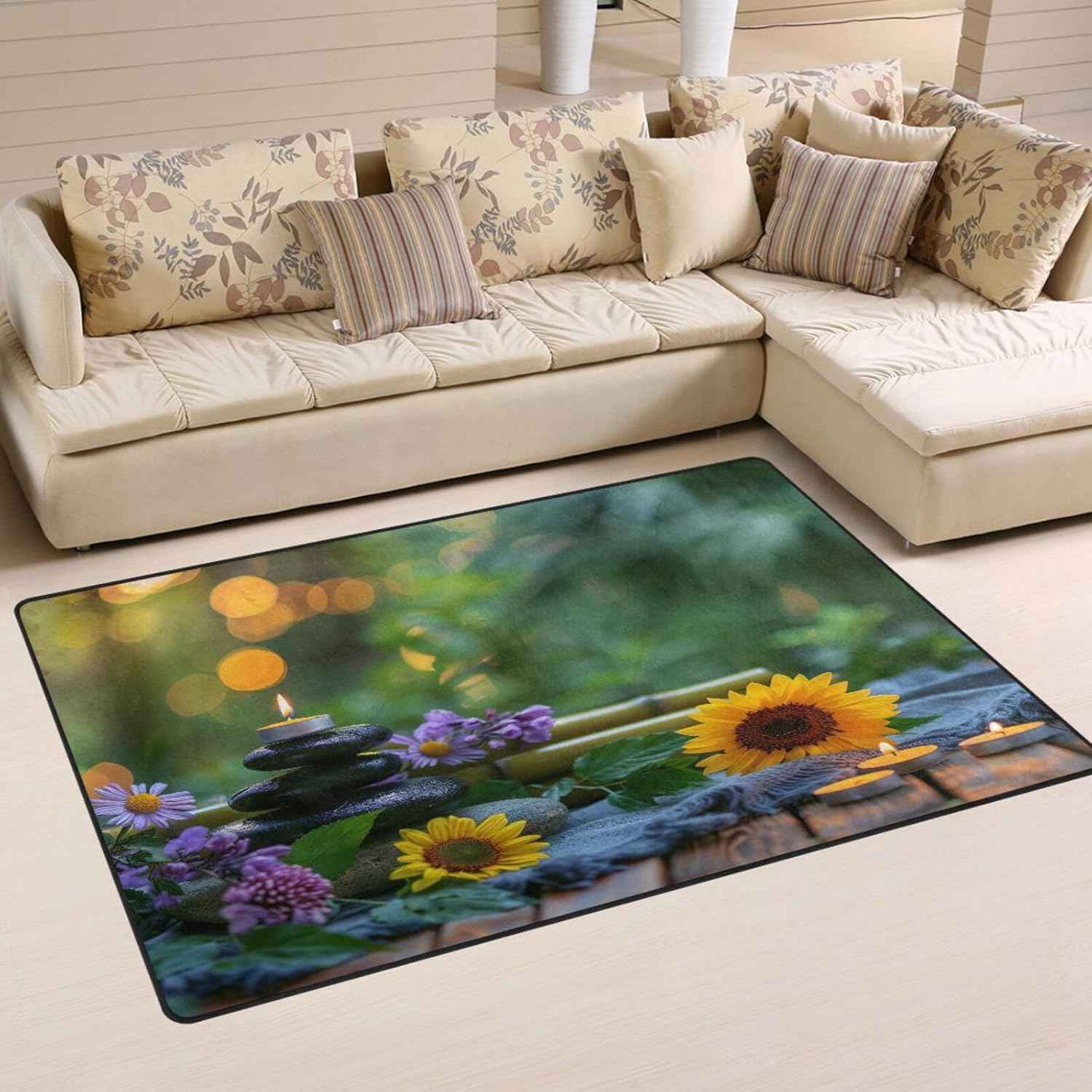 YETTASBIN Ultra Soft Area Rug, Zen Basalt Garden Non-Slip Washable Floor Mat Stain Resistant Indoor Rugs for Living Room Bedroom Dorm Entryway Hallway Home Office Decor, 60 x 39 Inch