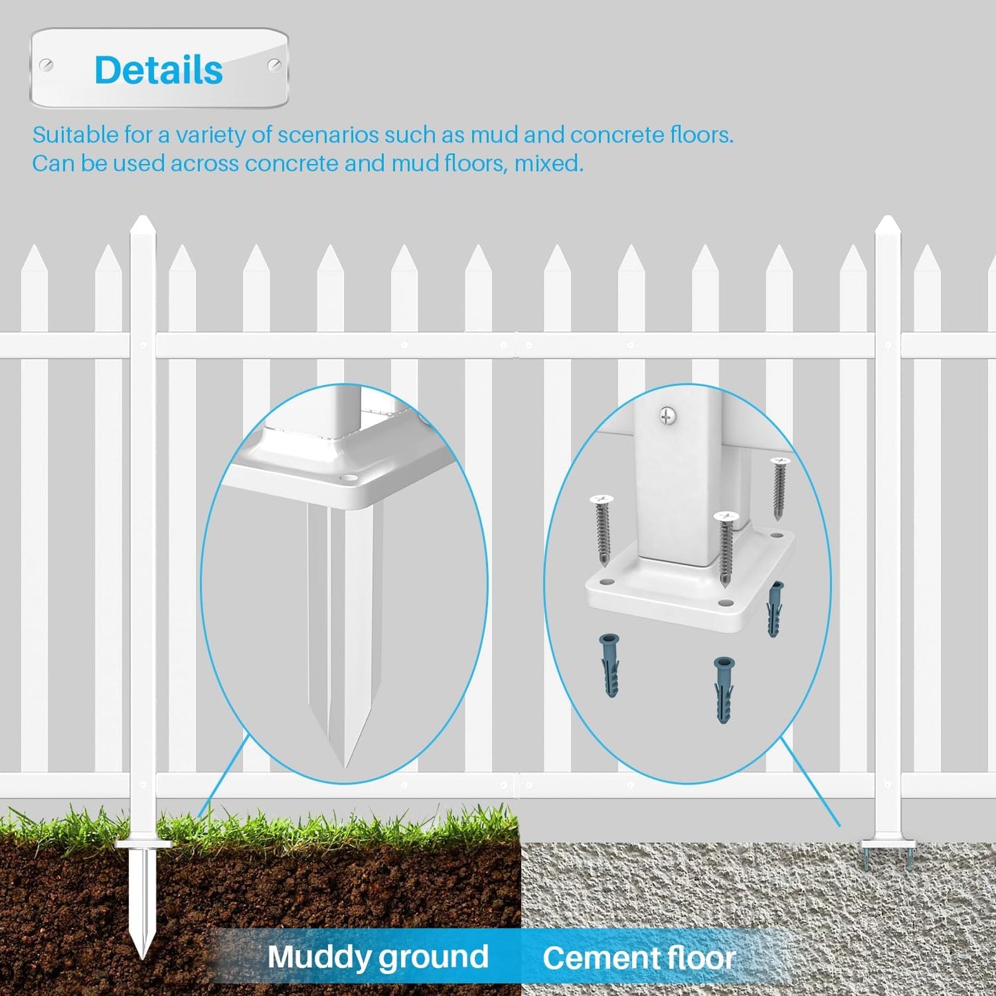 Patio 5 Sets Vinyl Picket Fence Panels 36" H x 84" W White PVC Decorative Fence for Front Yard Porch Patio Deck Pool Air Conditioner Fence Safety Dog Fence (34 Pickets, Straight)