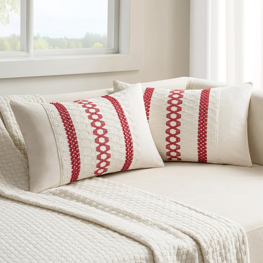MIULEE Set of 2 Christmas Red Boho Decorative Lumbar Pillow Covers 12x20 Inch Farmhouse Rustic Couch Throw Pillows Modern Cotton Cushion Covers Retro Cute Macrame Woven Home Decor for Bed Sofa Chair