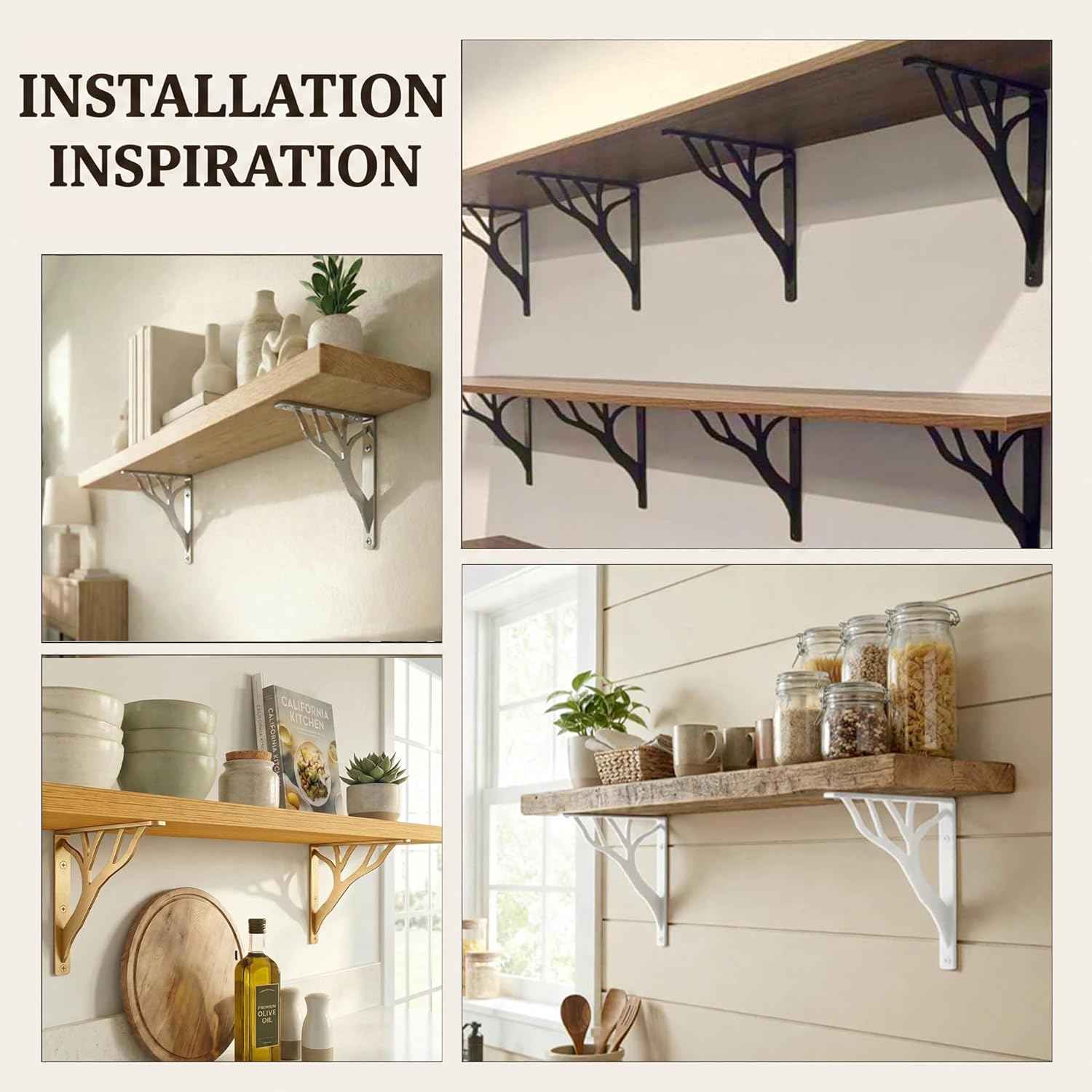 Rustic Tree Black Heavy Duty Shelf Brackets 10 inch by Balin Designs, Decorative L Brackets, Iron Metal Floating Shelf Bracket, Wall Mount Shelving Bracket, Included Hardware, Set of 4