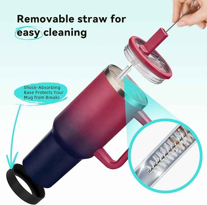 BENZZO 40 oz Tumbler with Handle, Stainless Steel Water Bottle Leakproof Flip Straw Insulated Travel Coffee Mug for Hot and Cold 34H