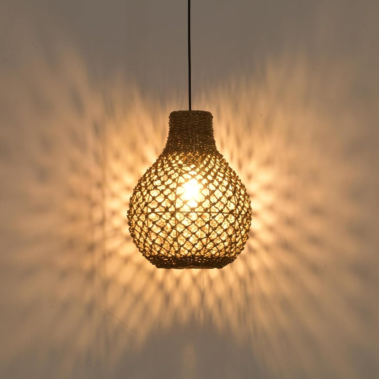 2-Pack Rattan Pendant Light,Boho 11.03" Wicker Hand-Woven Ceiling Hanging Farmhouse Chandelier for Kitchen Island Dining Room Bedroom