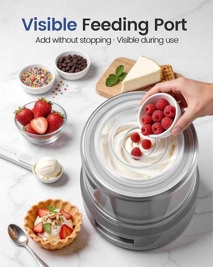 2.1 Qt Countertop Ice Cream Maker – Make Gelato, Sorbet & Frozen Yogurt in as Little as 20–30 Minutes, Fast Cooling, Visible Feeding Port, Easy 3-Button Control (Gray)