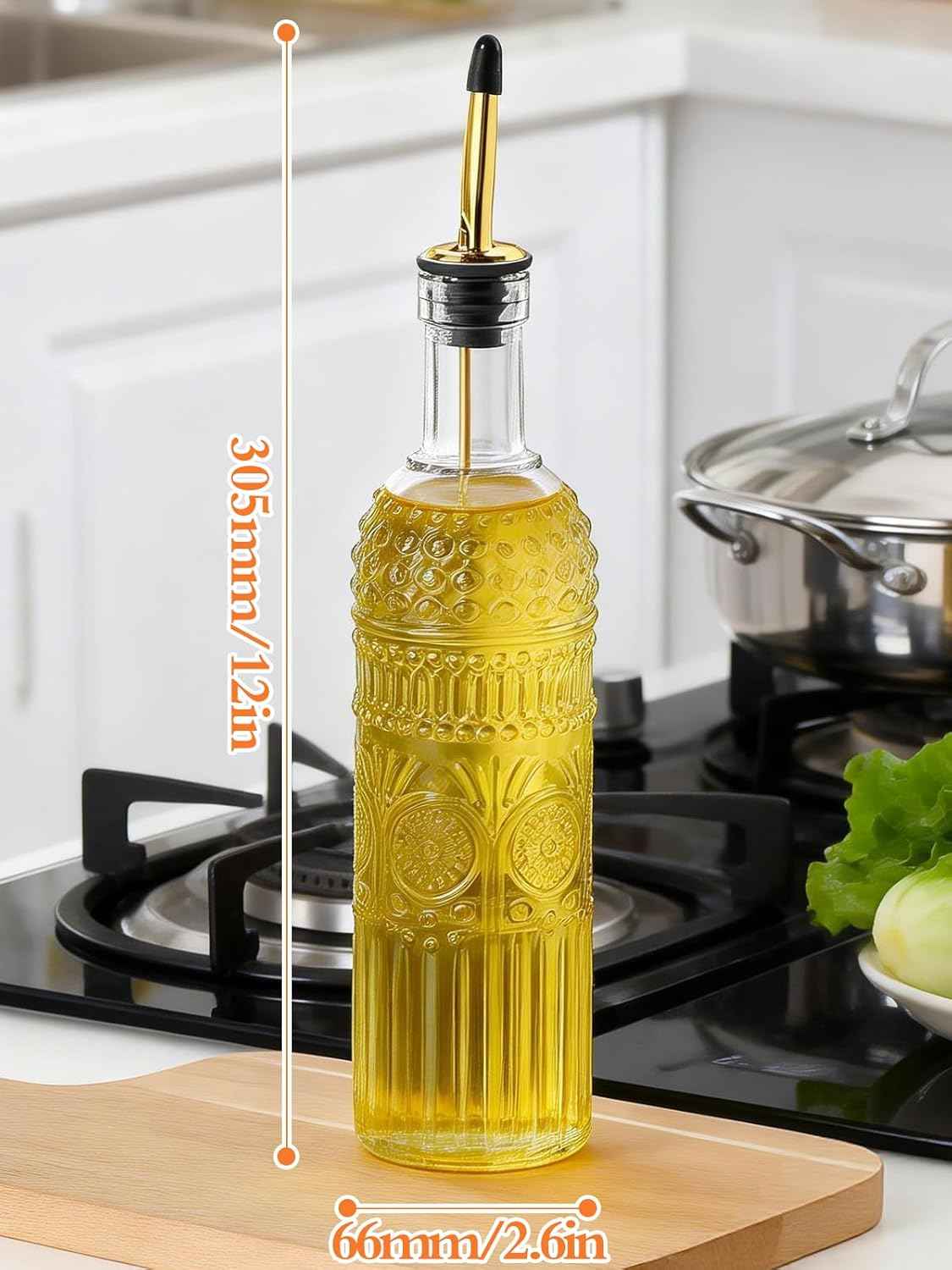 2 Pcs Olive Oil Dispenser Bottle for Kitchen,17oz Clear Glass Cooking Oil and Vinegar Dispenser Set, Coffee Syrup Dispenser with 2 Pourers and 1 Funnel (Two circles)