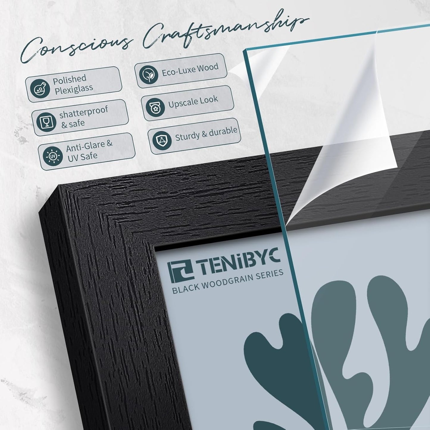 24x36 Poster Frame 3 Pack - Black Woodgrain, Solid Wood Picture Frame, Wall Gallery Frame - Wall Hanging