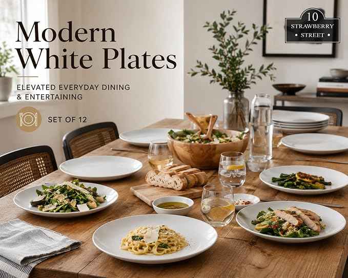 10 Strawberry Street 10.5" Catering Coupe Dinner Plate, Set of 12,White
