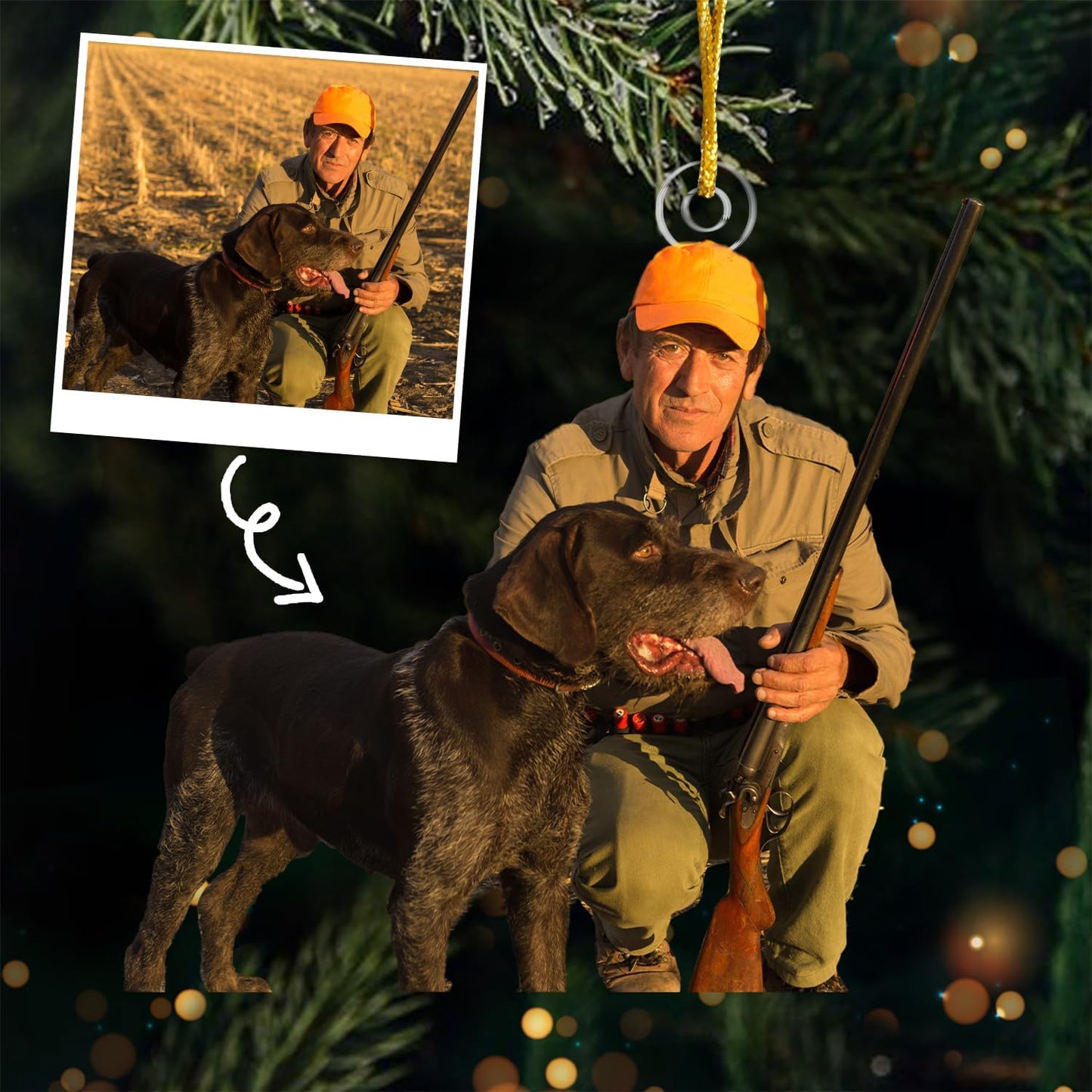DOPTIKA Personalized Photo Christmas Ornament 2025, 2D Acrylic Hunting Ornaments for Christmas Tree, Personalized Photo Gifts for Hunters, Dad, Brother, Friends, Tree Decoration