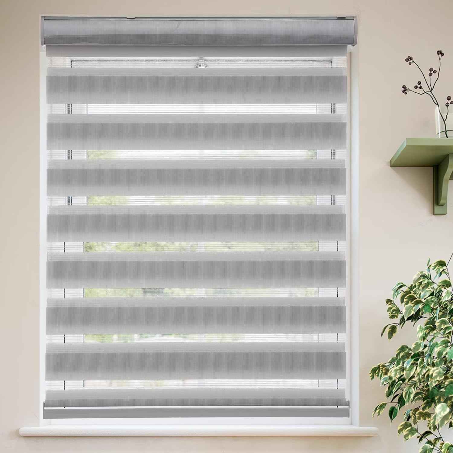 MYshade Roller Shades Zebra Blinds for Indoor Windows Cordless Day and Night Light Filtering Dual Layer Roller Window Blinds & Shades, Easy to Install, Size 24" W x 72" H, Grey
