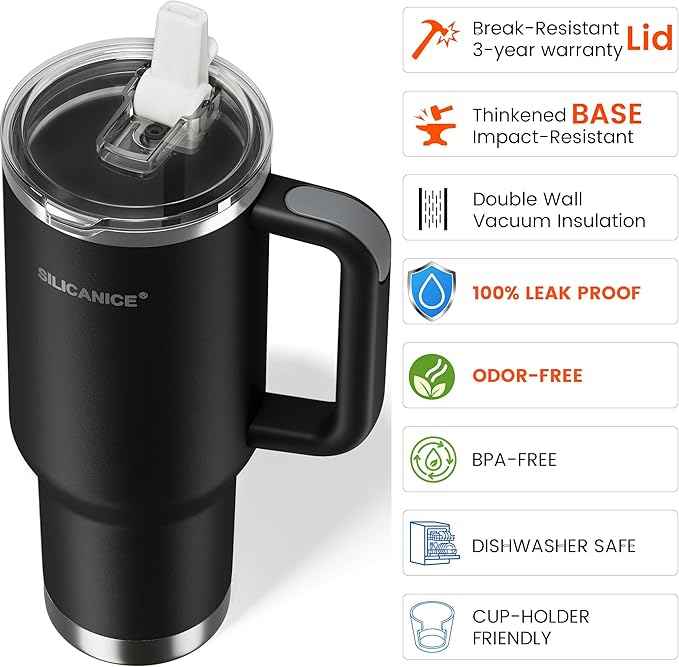 For Travel & Gym – Never Drink from a Moldy Lid Again: 40oz Hygienic Tumbler, 100% Leakproof Lid & Removable Foldable Spout. Reinforced Base, Fits Cup Holders - Black