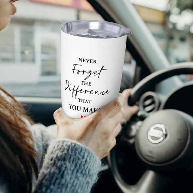 Thank You Gifts Tumbler with Lid and Straw, Stainless Steel Vacuum Insulated Coffee Cup Double Wall Travel Mug,Never Forget The Difference You Make Tumbler 20oz