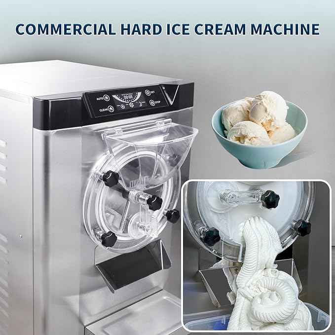 2000W Commercial Hard Ice Cream Machine, 18-24L/H (6.3GPH) Capacity Suitable for Restaurant/Bar/Home, LED Display, 110V 60Hz