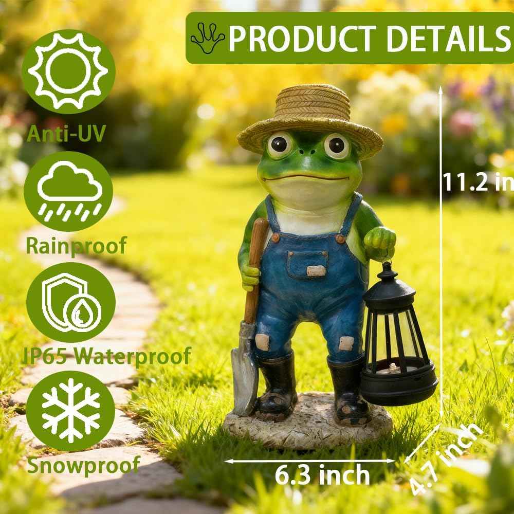 11'' Solar Frog Garden Decor Outdoor Statue with Lantern Gift Idea Light Decorations for Yard Garden Patio Mom Gift
