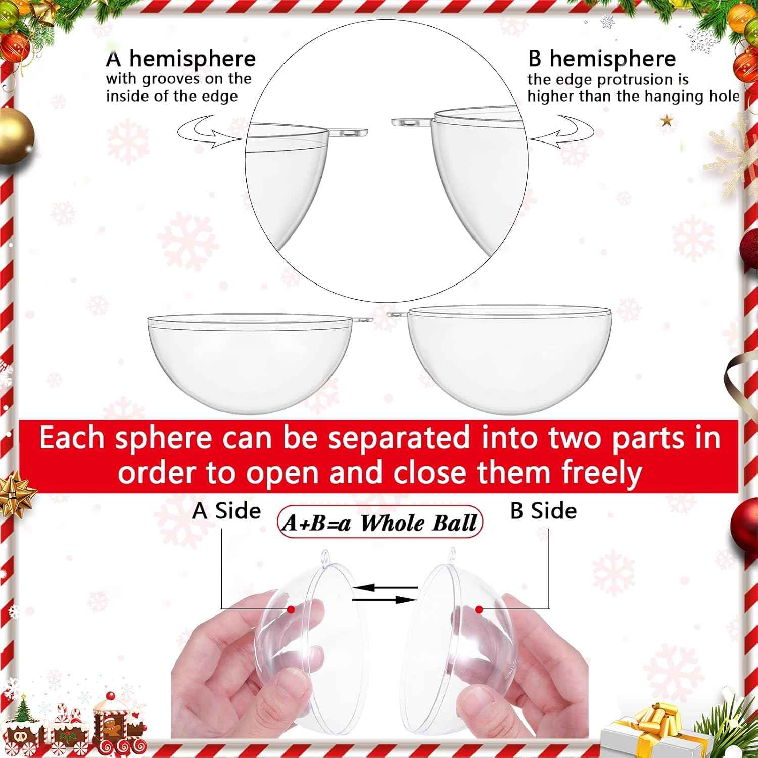 Sratte 36 Pcs Christmas Fillable Ornaments Ball Clear Plastic Hanging Ornaments DIY Craft Transparent Ball for Wedding Holiday Xmas Party Tree Decor Home(Clear,100 Mm/ 3.94 Inches)