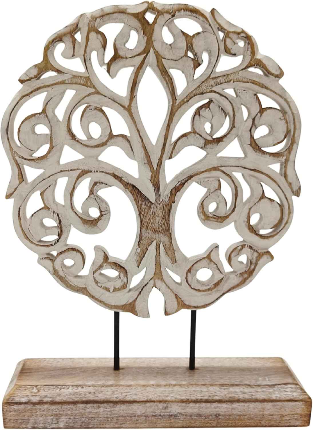 VANIYA CRAFTS® Tree of Life Solid Wood Sculpture – Handmade Farmhouse Decor for Living Room, Shelf, Mantle, Entryway, Coffee Table, or Housewarming Gift (Antique White)
