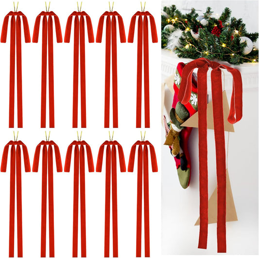 Draupnir Velvet Christmas Bow 10 PCS Red Velvet Bows for Christmas Tree Topper Staircase Wreath 23.62x15.75 inch Large Bow for Christmas Indoor Outdoor Decoration