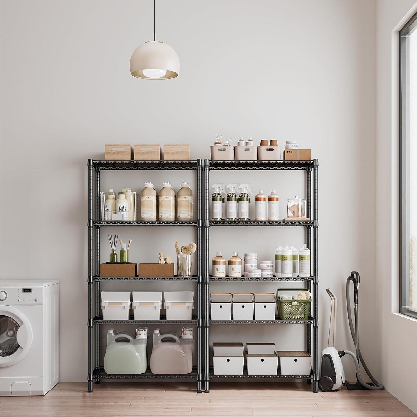 1250 lbs 5 Tier Shelf Metal Storage Shelves Shelving Wire Rack Heavy Duty Closet Organizers for Garage Kitchen Bathroom Laundry Black 13.8" D x 35.4" W x 68.5" H