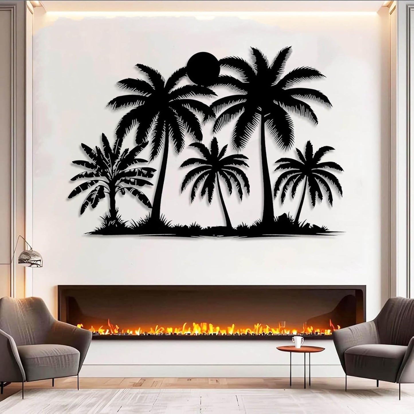 Tuglona Metal Palm Tree with Sunset Wall Decor, Tropical Palm Tree Metal Wall Art, Tropical Wall Decor, Sun Wall Art, Beach Wall Decoration, Coastal Trees Wall Hanging (Gold, 41"x29"/105x73cm)