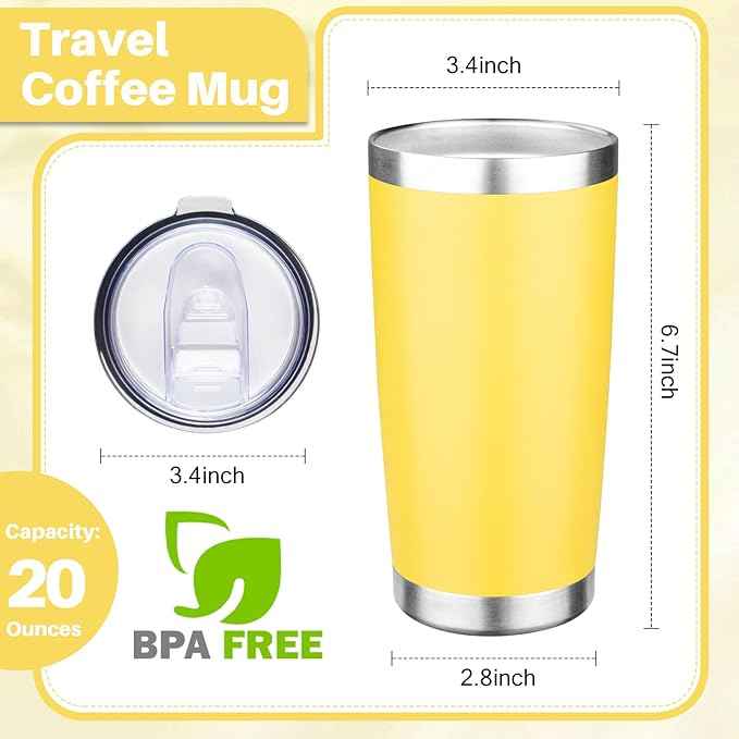 20oz Tumbler with Lid Double Wall Vacuum Insulated Travel Coffee Mug Stainless Steel Thermal Cup Powder Coated Sturdy Coffee Tumbler Bulk for Hot and Cold Beverages (Green-Teal-Orange-Yellow,4)