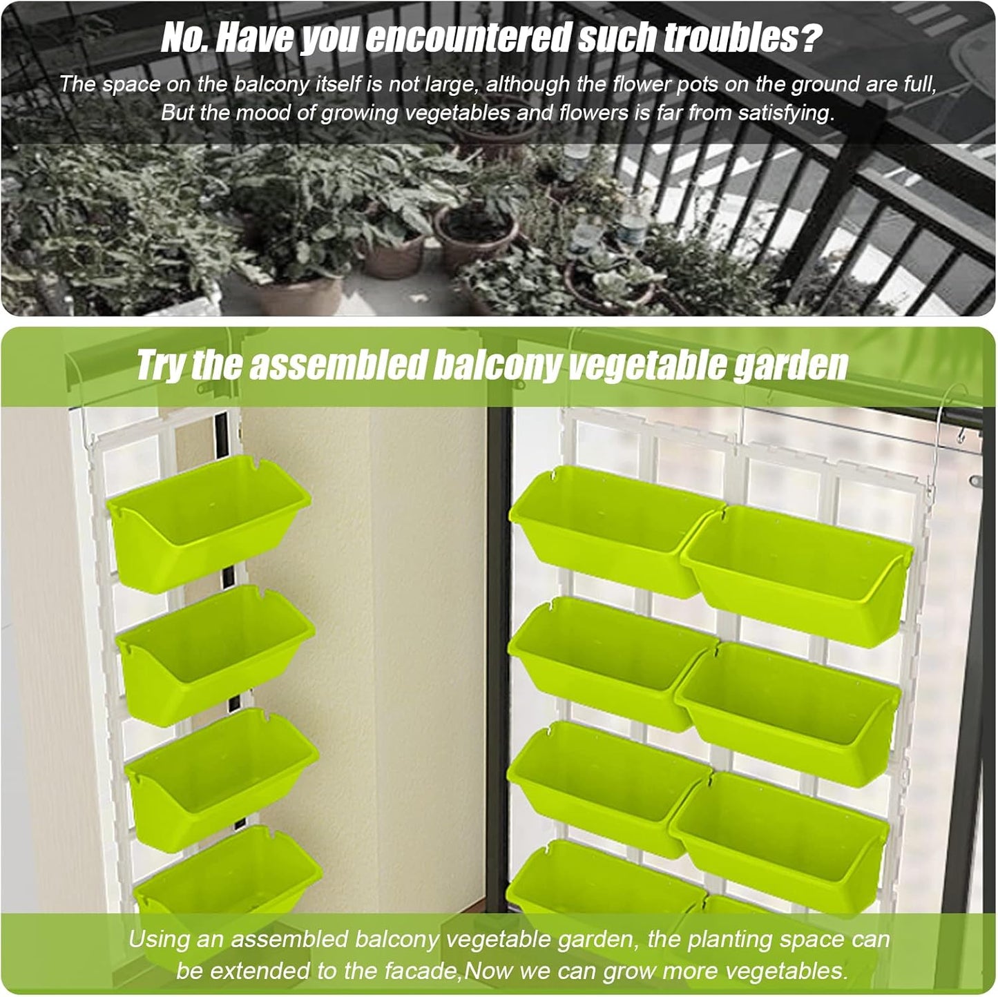 8 Pockets Vertical Planters,Wall Mounted Plastic Plant Grow Pots,Wall Pocket Planters for Indoor,Outdoor,Balcony,Garden Decoration,Light Green