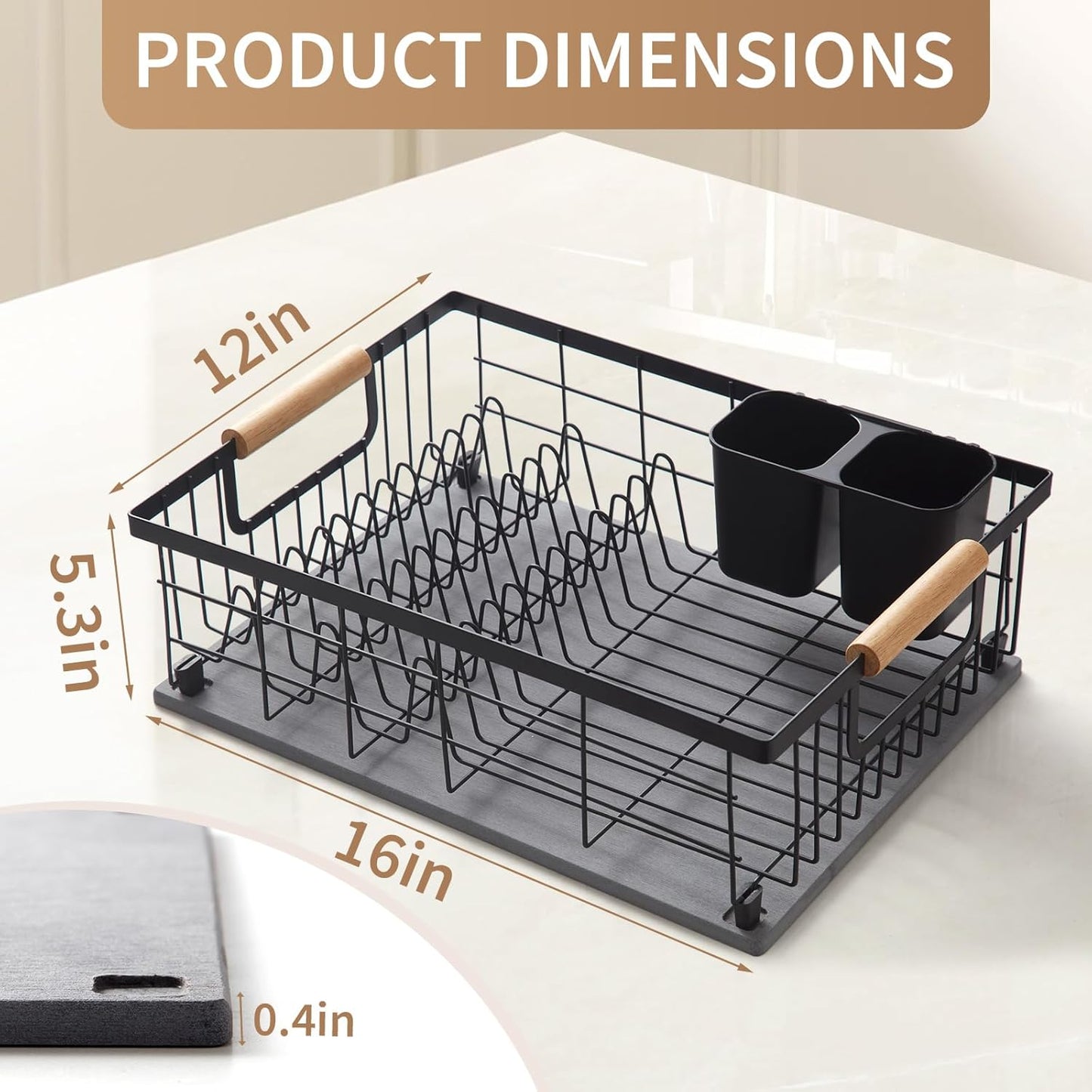 Dish Drying Rack with Stone Dish Drying Mat for Kitchen Counter, Dish Drainer with Diatomaceous Earth Quick Dry Mat, Organization and Storage Essentials with Cup & Cutlery Holders