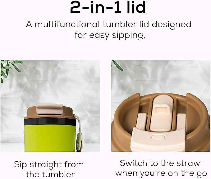 16oz Travel Tumbler - Double Wall Vacuum Insulated Tumbler with Lid & Straw - Leakproof Stainless Steel Tumbler Cup for Water, Iced Tea or Coffee, Smoothie, Cold & Hot Drinks, Sports, Work, Car & Gym