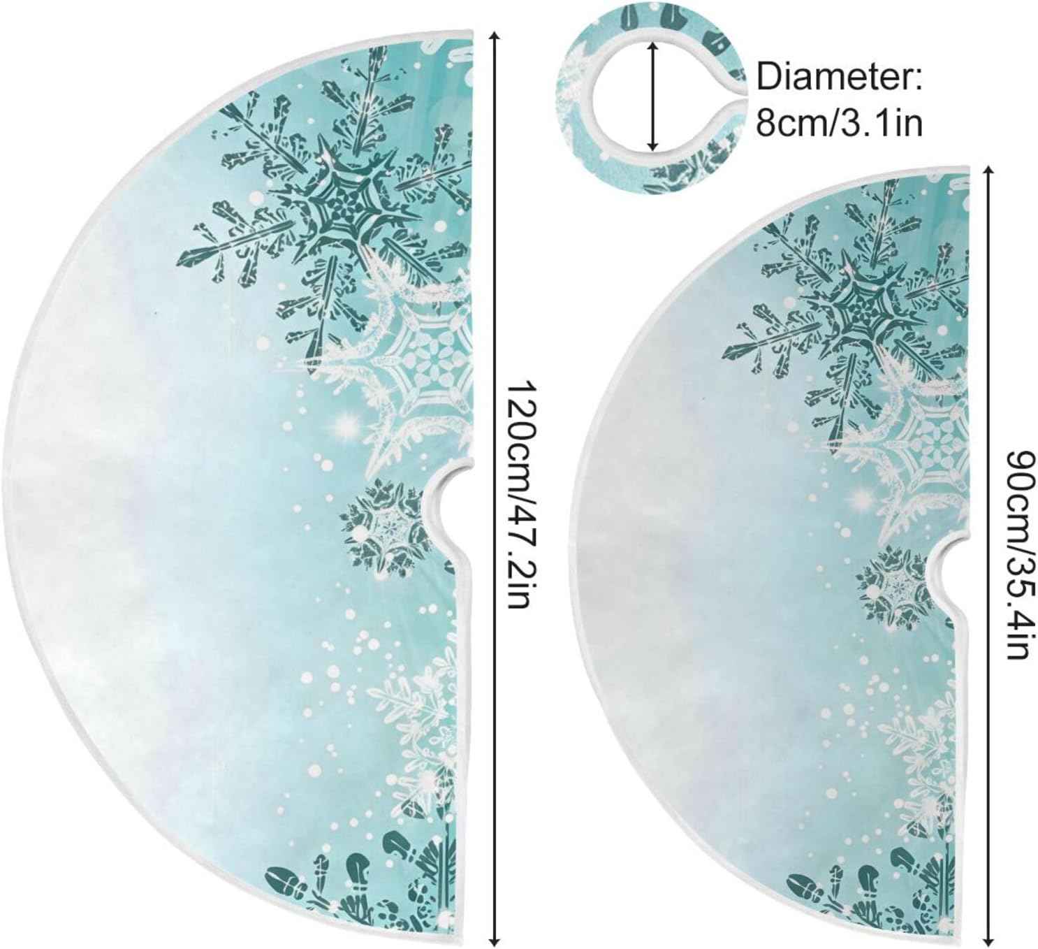 ALAZA Christmas Tree Skirt Decoration,Large Tree Skirt Ornament 47.2 Inch with Silver Winter Teal Turquoise Snowflakes Christmas for Christmas Party Holiday Home Decorations