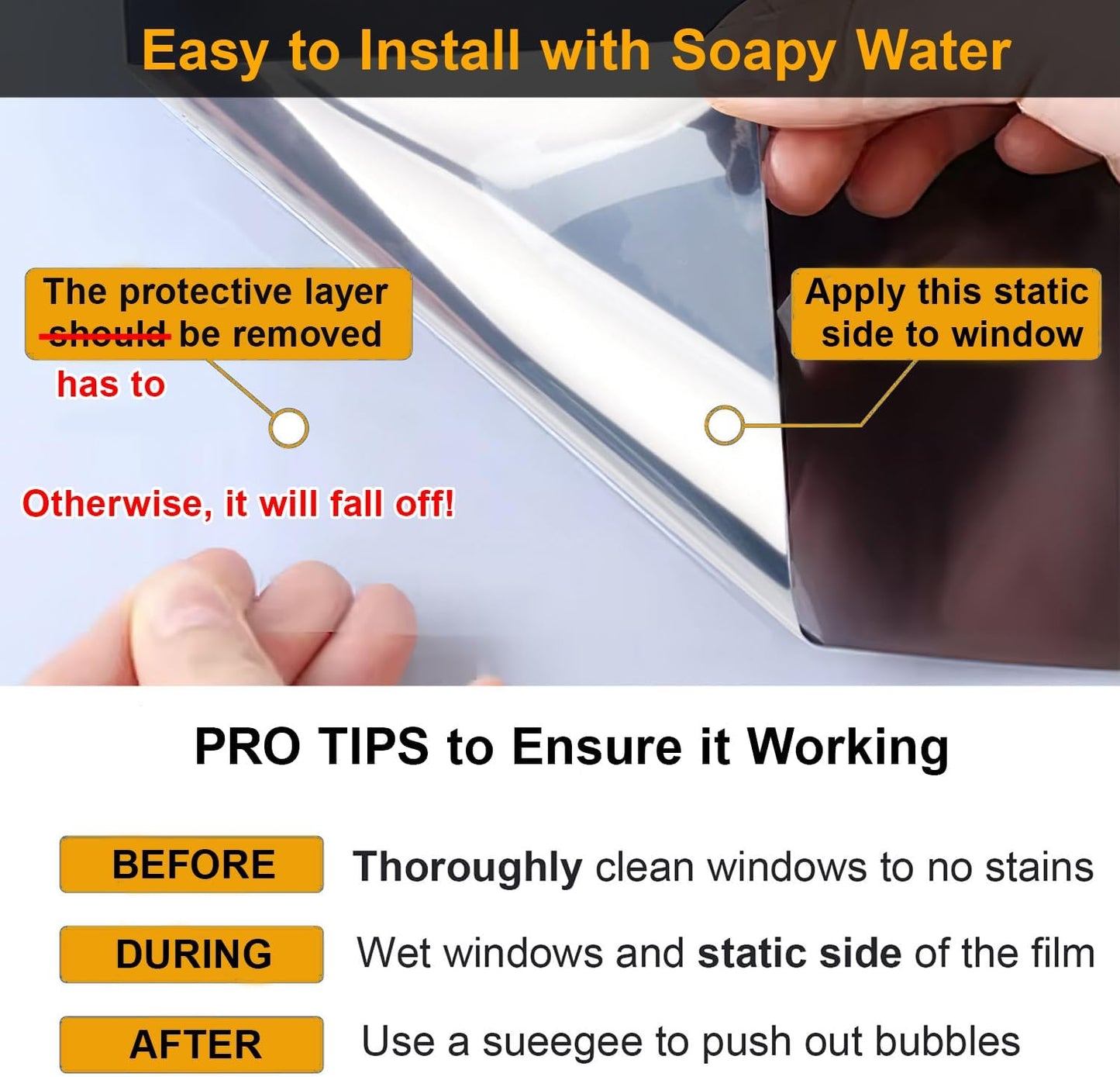 Window Privacy Film One Way Daytime Privacy Static Cling Sun Blocking Anti UV Reflective Window Tint for Home and Office, Tinted Black, 17.5 inch X 78.7 inch