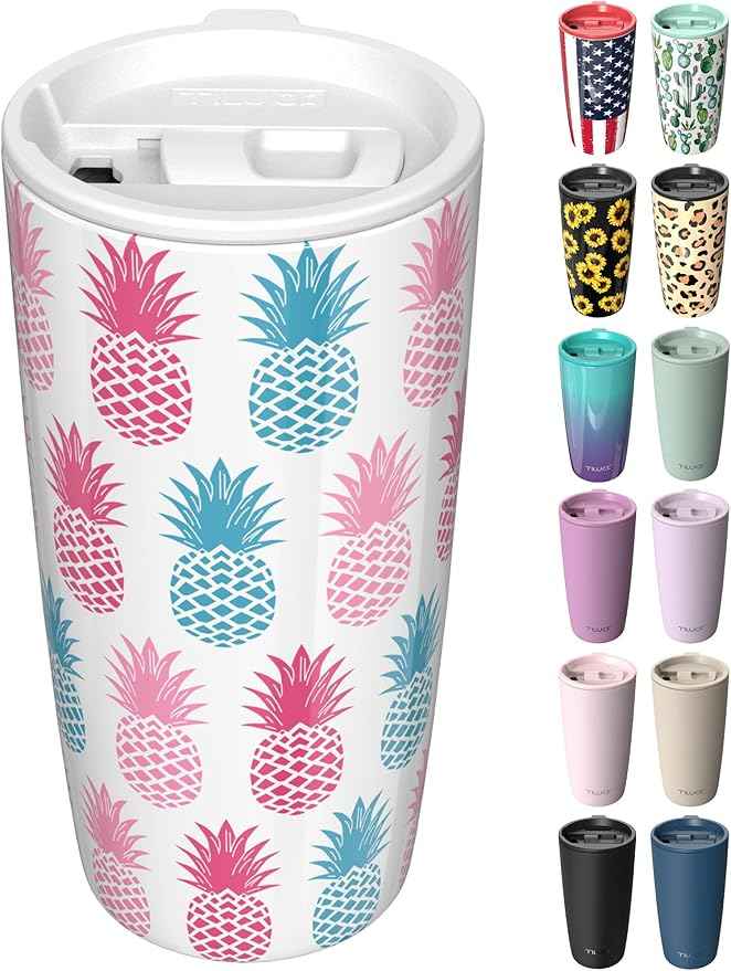 TILUCK 20 oz Insulated Tumbler with BPA-Free Lid, Stainless Steel Vacuum Travel Coffee Mug, Double Wall Coffee Tumbler（20oz，Pineapple）