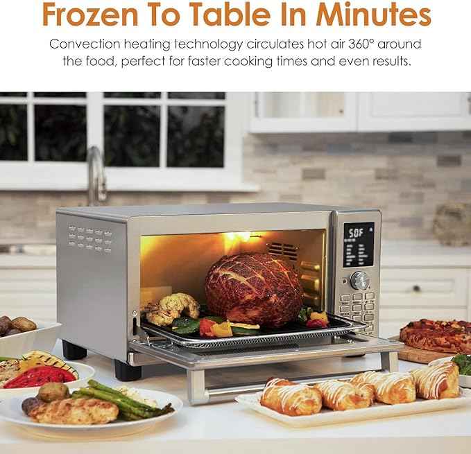 NUWAVE Bravo XL Air Fryer Convection Toaster Oven Countertop, 112-in-1 Smart Grill Combo with Original Flavors & Marks, Adjustable Heating Zones for Pizza, Roast, Bake, 50-500°F, Stainless Steel, 30QT