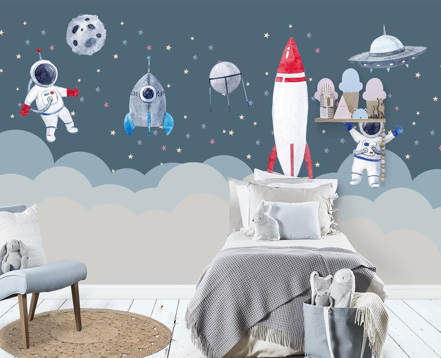 Children's Astronaut Rocket Moon Nursery Wall Mural Wallpaper 178" x 117"